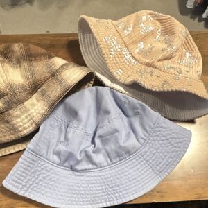 3 Bucket Hat Bundle Blue Beige Brown Plaid Butterfly L/XL